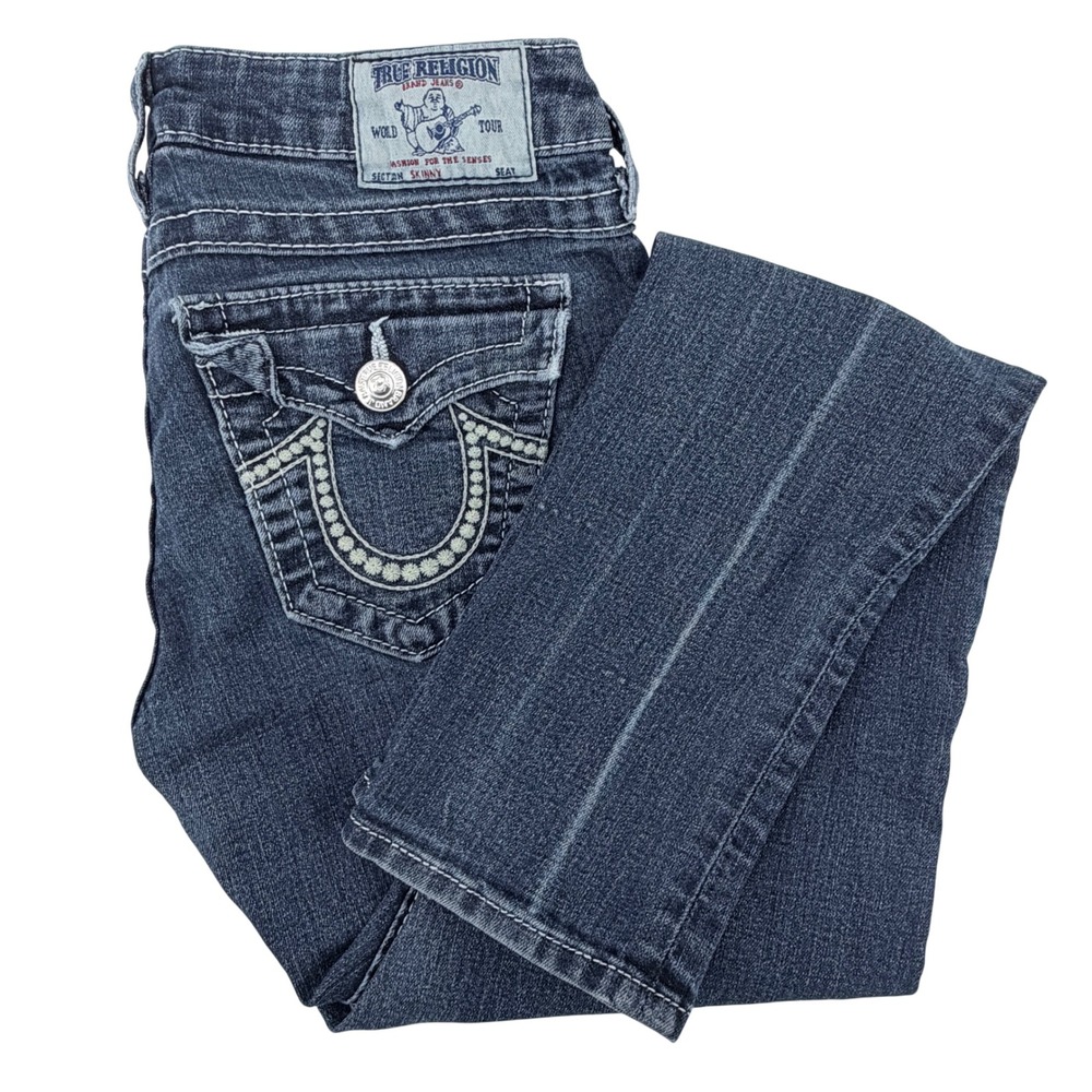 True Religion Skinny Jeans Womens 27 Blue Excellent Contrast Stitch Low Rise